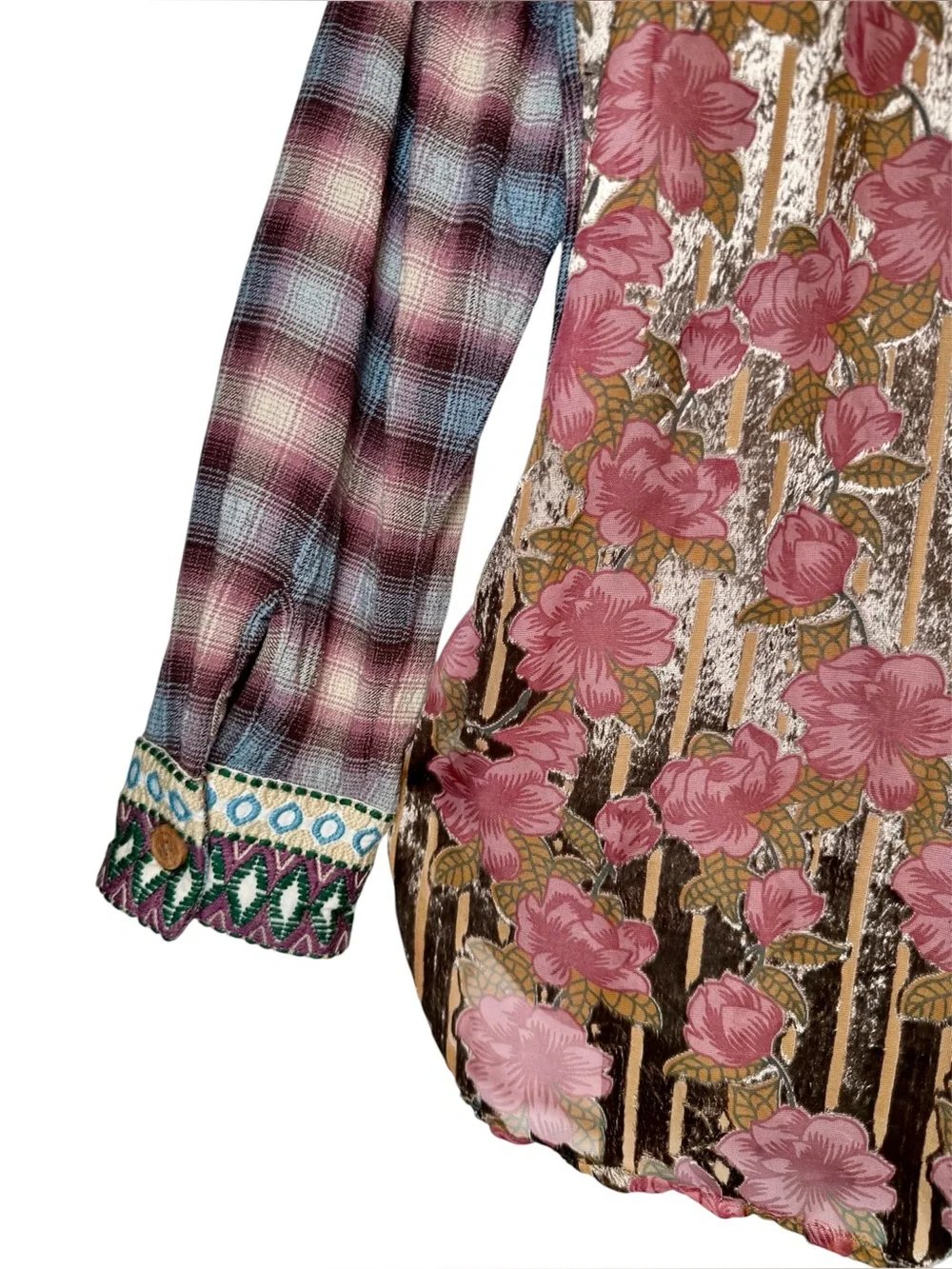 Soft Surroundings Velvet Burnout Floral Plaid Shirt Small